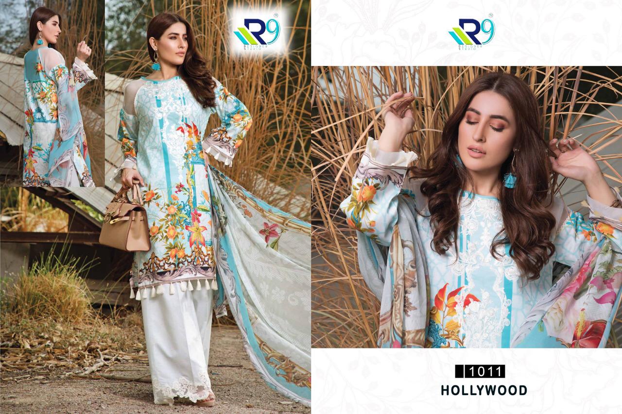 Hollywood By R9 1007 To 1012 Series Beautiful Pakistani Suits Stylish Fancy Colorful Party Wear & Ethnic Wear Satin Cotton Print With Embroidered Dresses At Wholesale Price