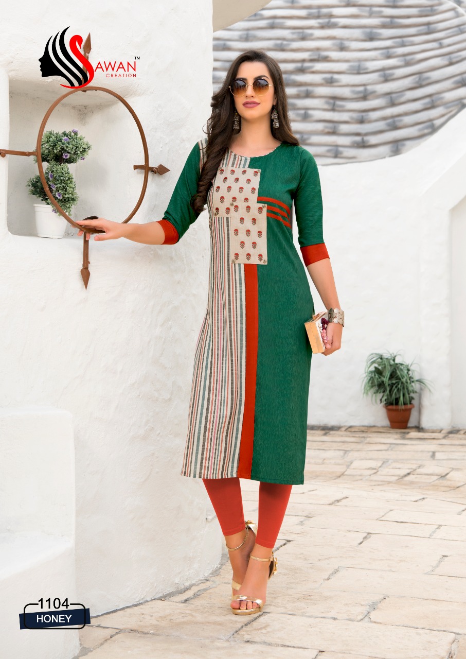 Honey Vol-11 By Sawan Creation 1101 To 1112 Series Beautiful Stylish Colorful Fancy Party Wear & Ethnic Wear & Ready To Wear Heavy Rayon Embroidered Kurtis At Wholesale Price