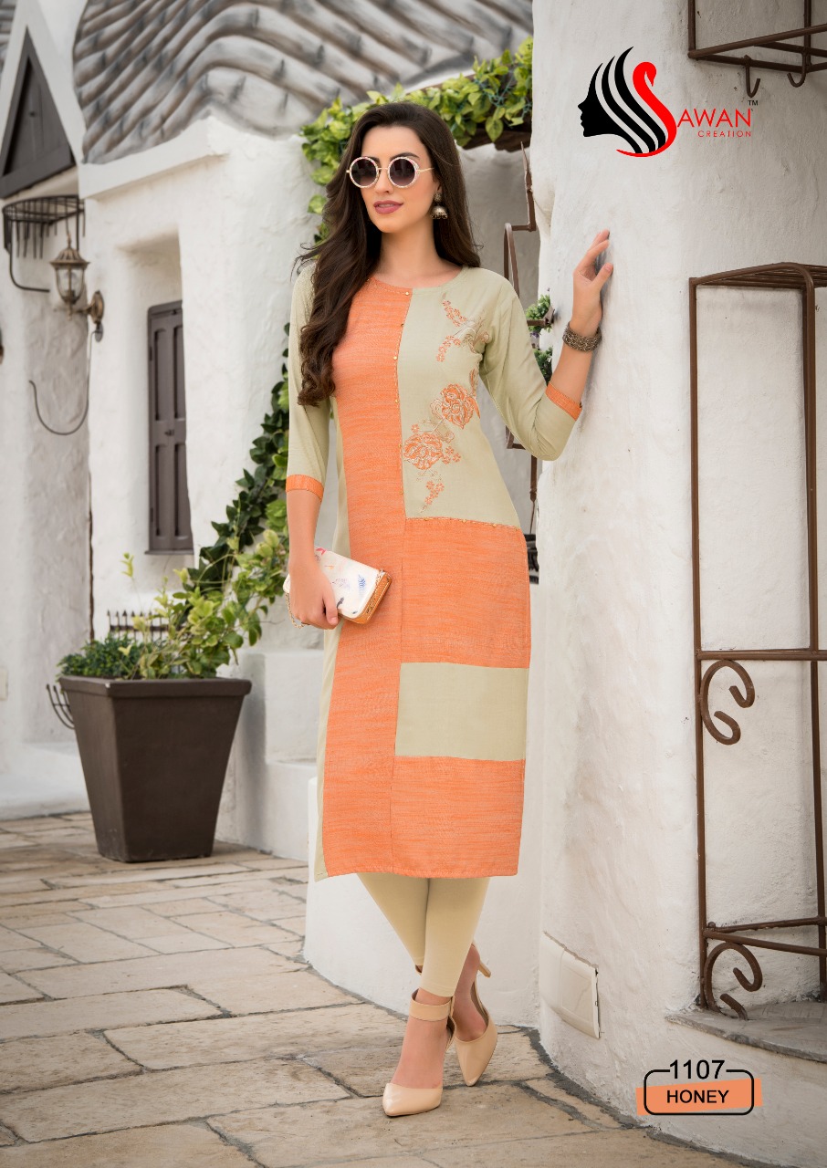 Honey Vol-11 By Sawan Creation 1101 To 1112 Series Beautiful Stylish Colorful Fancy Party Wear & Ethnic Wear & Ready To Wear Heavy Rayon Embroidered Kurtis At Wholesale Price