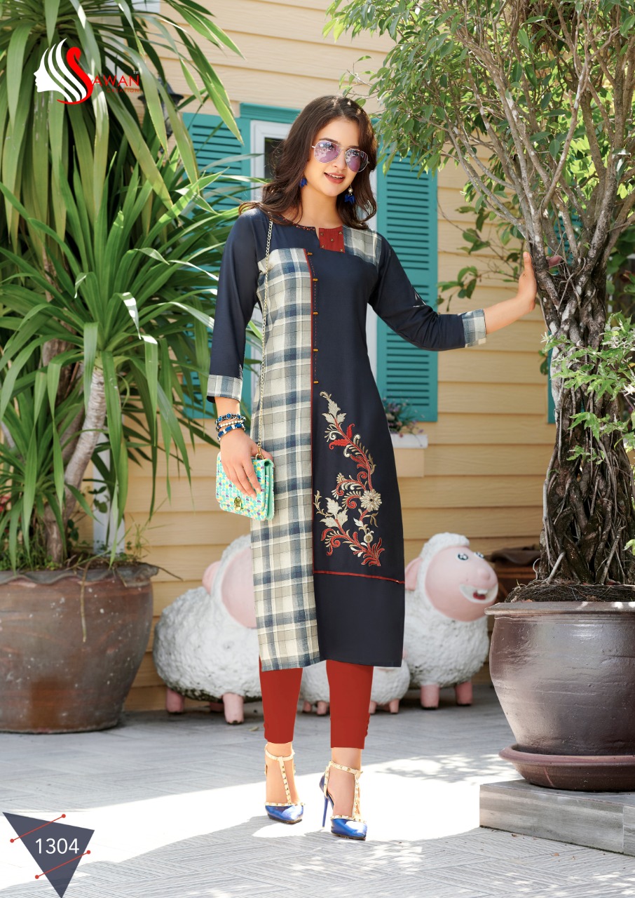 Honey Vol-13 By Sawan Creation 1301 To 1312 Series Beautiful Stylish Fancy Colorful Casual Wear & Ethnic Wear & Ready To Wear Heavy Rayon Printed With Embroidery Kurtis At Wholesale Price