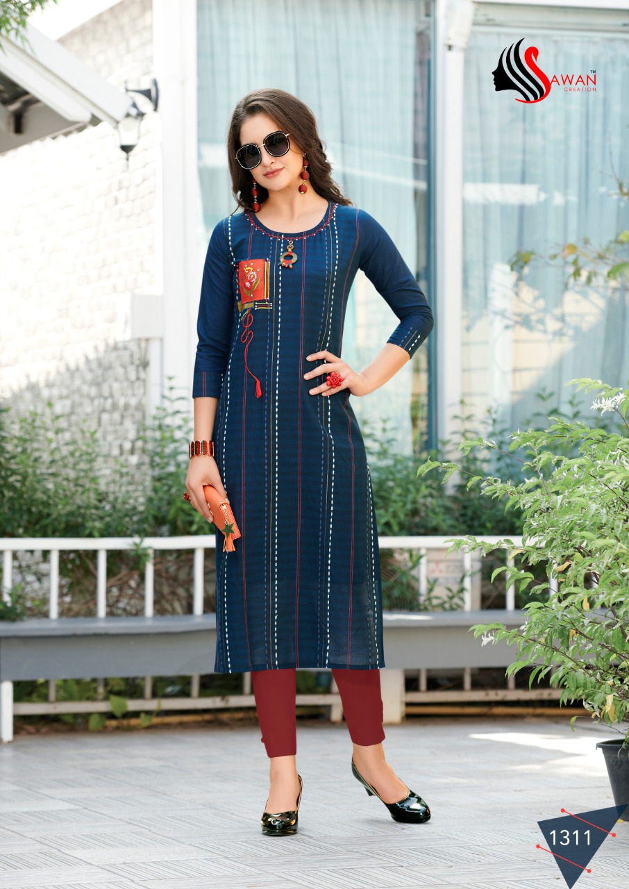 Honey Vol-13 By Sawan Creation 1301 To 1312 Series Beautiful Stylish Fancy Colorful Casual Wear & Ethnic Wear & Ready To Wear Heavy Rayon Printed With Embroidery Kurtis At Wholesale Price