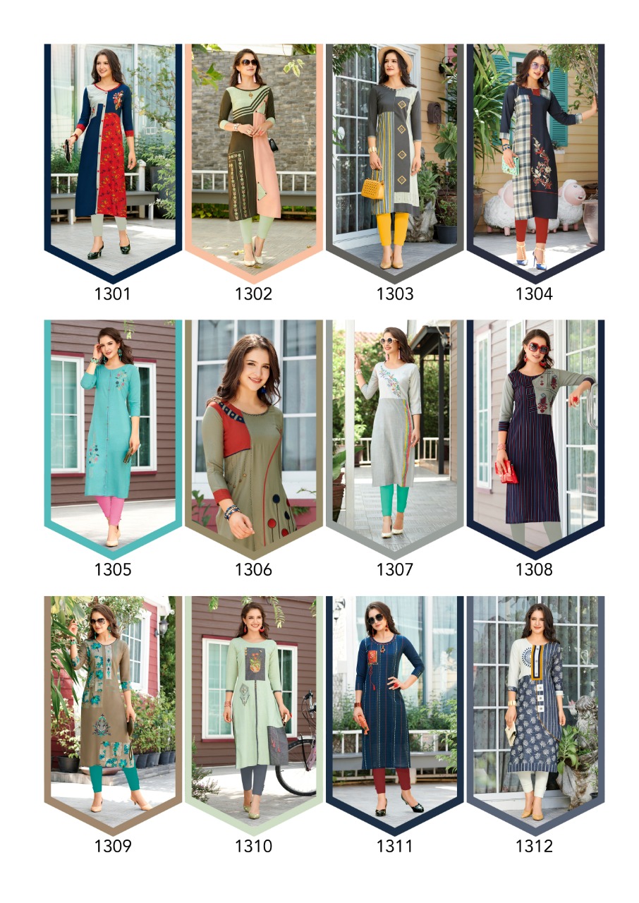 Honey Vol-13 By Sawan Creation 1301 To 1312 Series Beautiful Stylish Fancy Colorful Casual Wear & Ethnic Wear & Ready To Wear Heavy Rayon Printed With Embroidery Kurtis At Wholesale Price