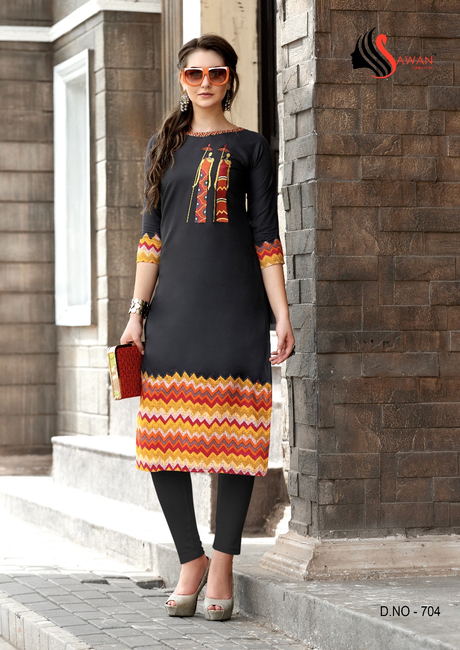 Honey Vol-7 By Sawan Creation 701 To 714 Series Beautiful Colorful Stylish Fancy Casual Wear & Ethnic Wear & Ready To Wear Heavy Rayon Printed Kurtis At Wholesale Price