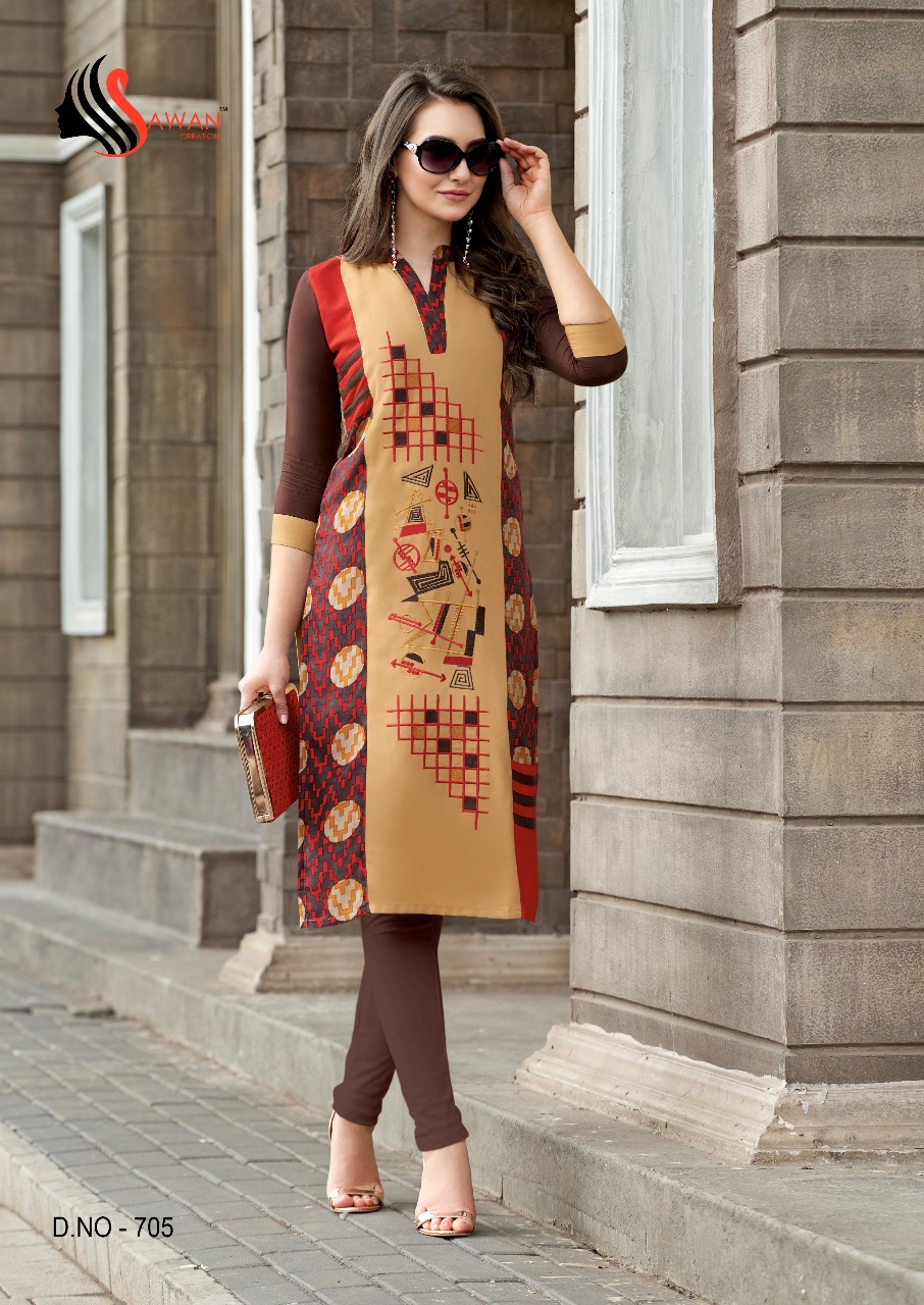 Honey Vol-7 By Sawan Creation 701 To 714 Series Beautiful Colorful Stylish Fancy Casual Wear & Ethnic Wear & Ready To Wear Heavy Rayon Printed Kurtis At Wholesale Price