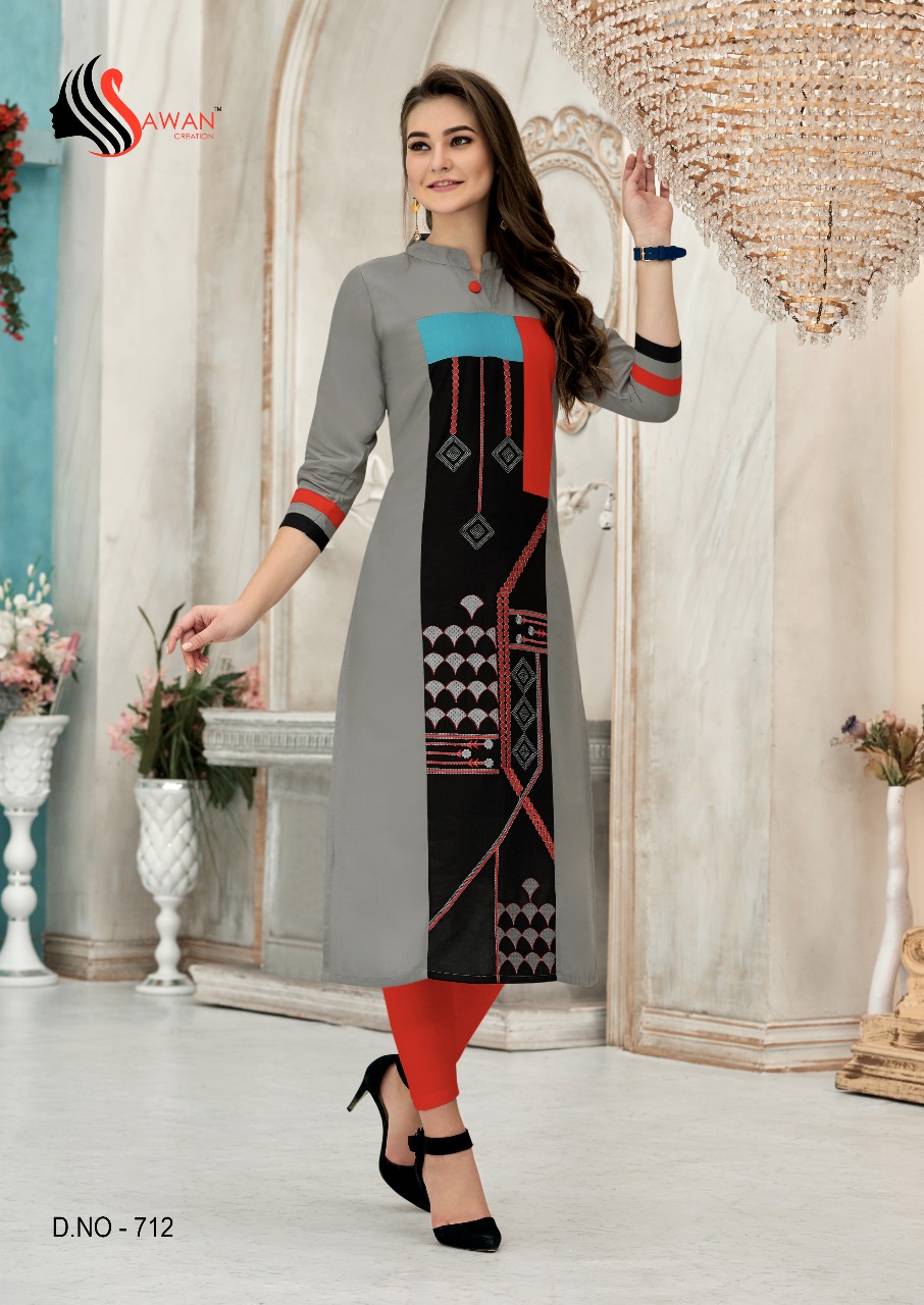 Honey Vol-7 By Sawan Creation 701 To 714 Series Beautiful Colorful Stylish Fancy Casual Wear & Ethnic Wear & Ready To Wear Heavy Rayon Printed Kurtis At Wholesale Price