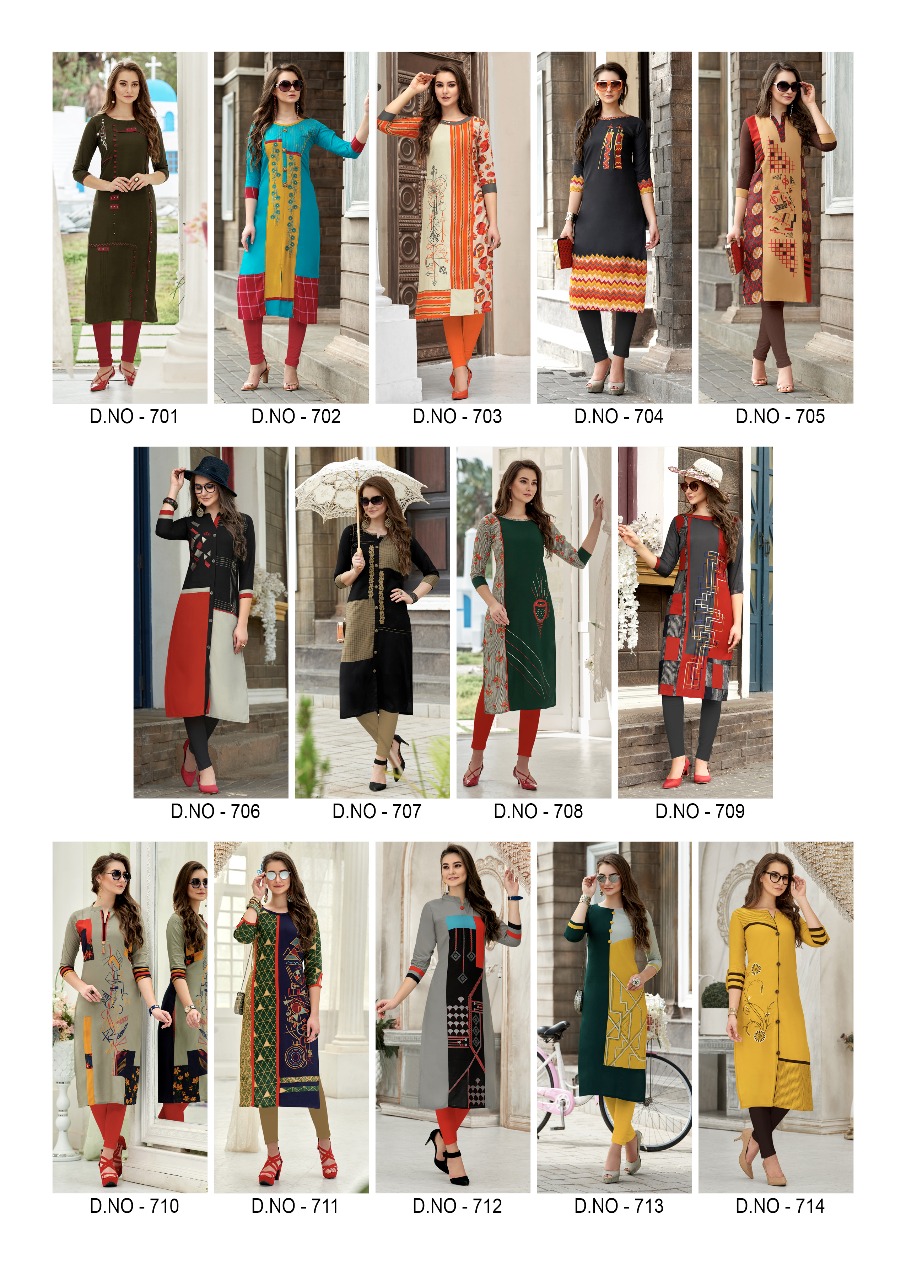 Honey Vol-7 By Sawan Creation 701 To 714 Series Beautiful Colorful Stylish Fancy Casual Wear & Ethnic Wear & Ready To Wear Heavy Rayon Printed Kurtis At Wholesale Price
