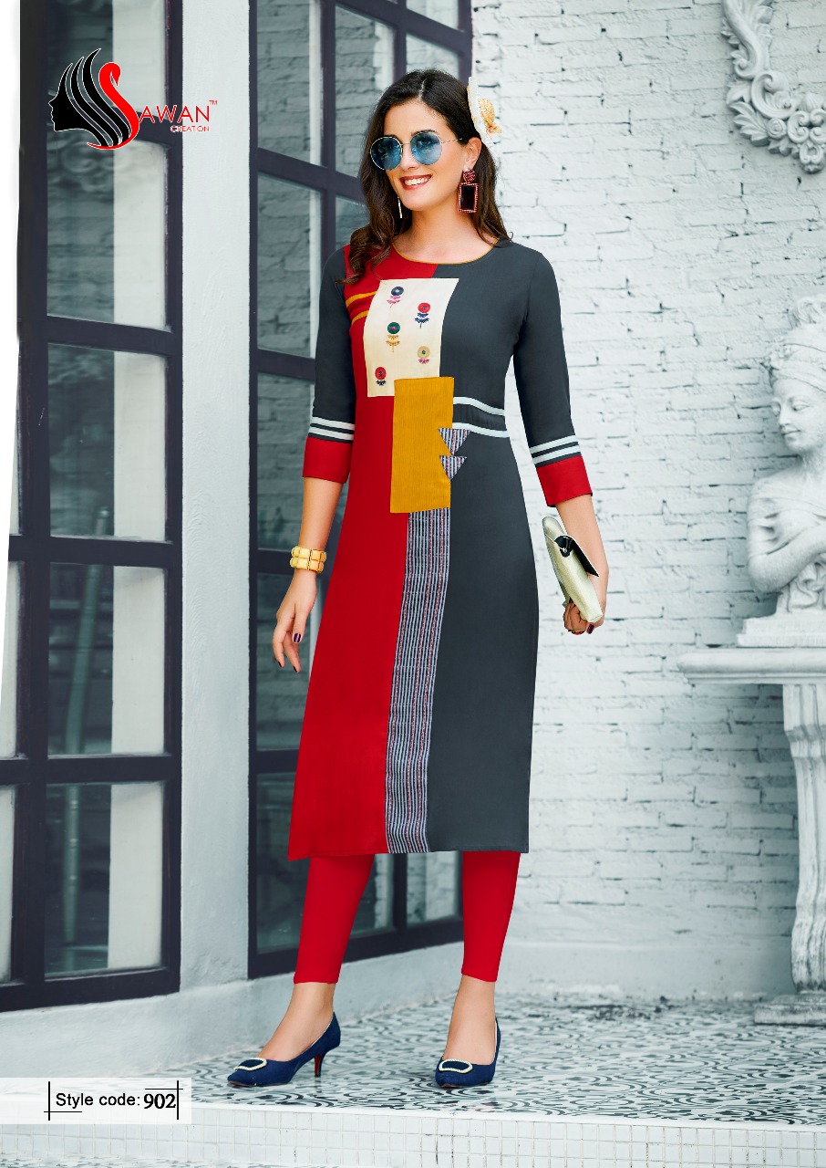 Honey Vol-9 By Sawan Creation 901 To 912 Series Beautiful Stylish Fancy Colorful Casual Wear & Ethnic Wear & Ready To Wear Heavy Rayon Printed Kurtis At Wholesale Price