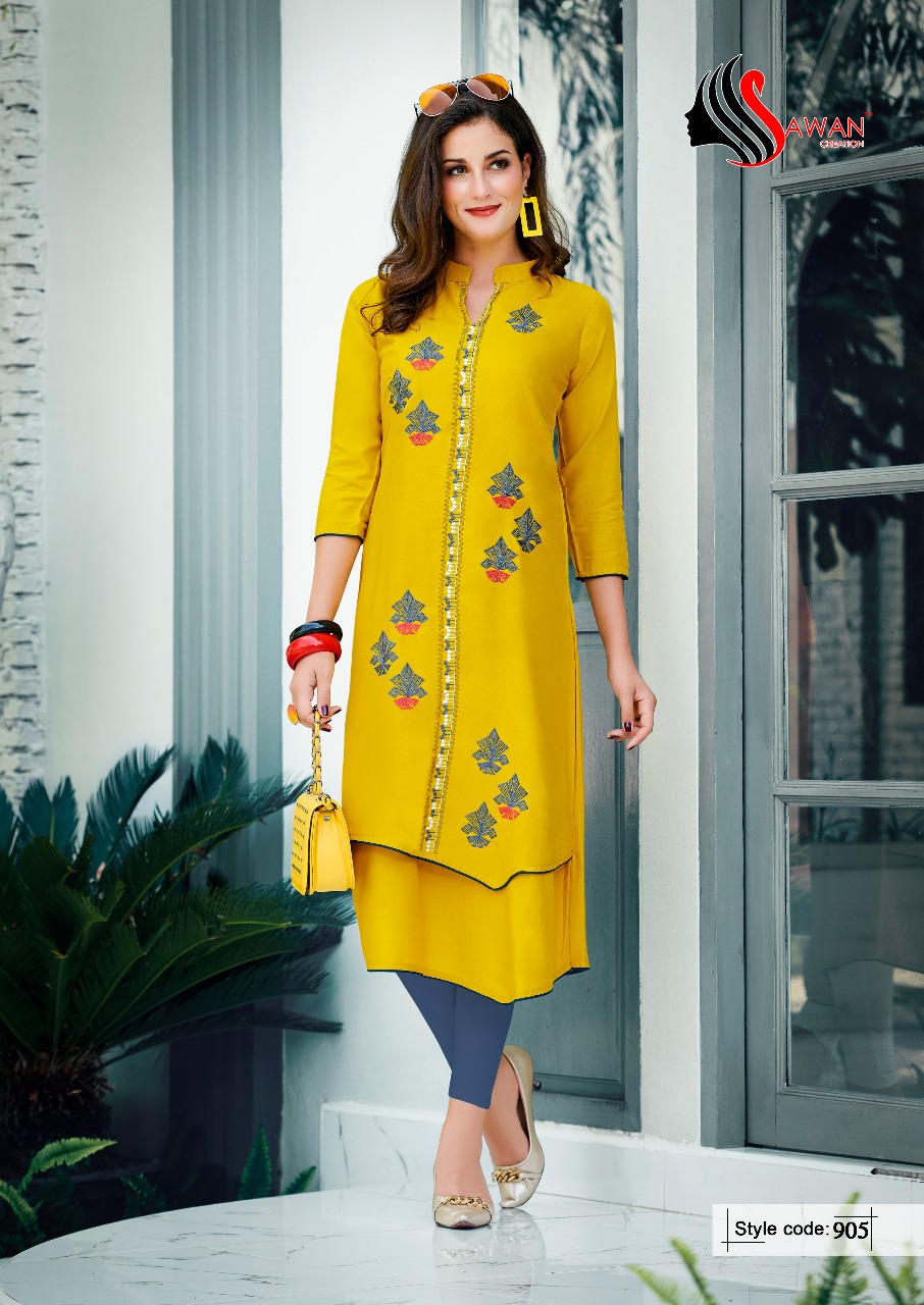 Honey Vol-9 By Sawan Creation 901 To 912 Series Beautiful Stylish Fancy Colorful Casual Wear & Ethnic Wear & Ready To Wear Heavy Rayon Printed Kurtis At Wholesale Price
