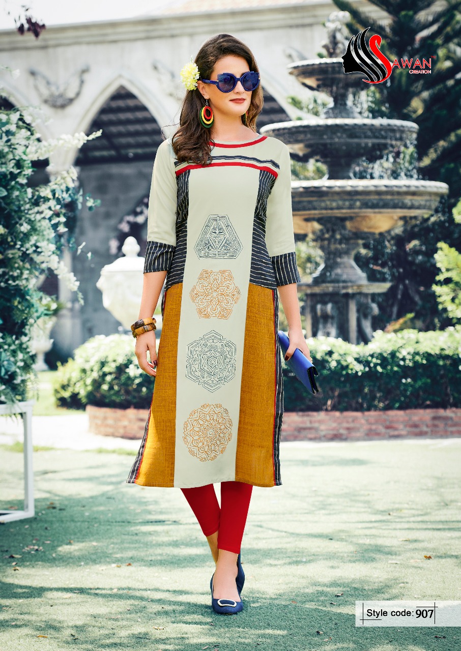 Honey Vol-9 By Sawan Creation 901 To 912 Series Beautiful Stylish Fancy Colorful Casual Wear & Ethnic Wear & Ready To Wear Heavy Rayon Printed Kurtis At Wholesale Price