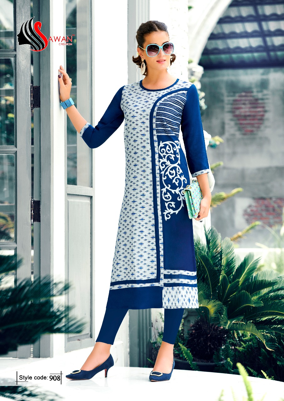Honey Vol-9 By Sawan Creation 901 To 912 Series Beautiful Stylish Fancy Colorful Casual Wear & Ethnic Wear & Ready To Wear Heavy Rayon Printed Kurtis At Wholesale Price