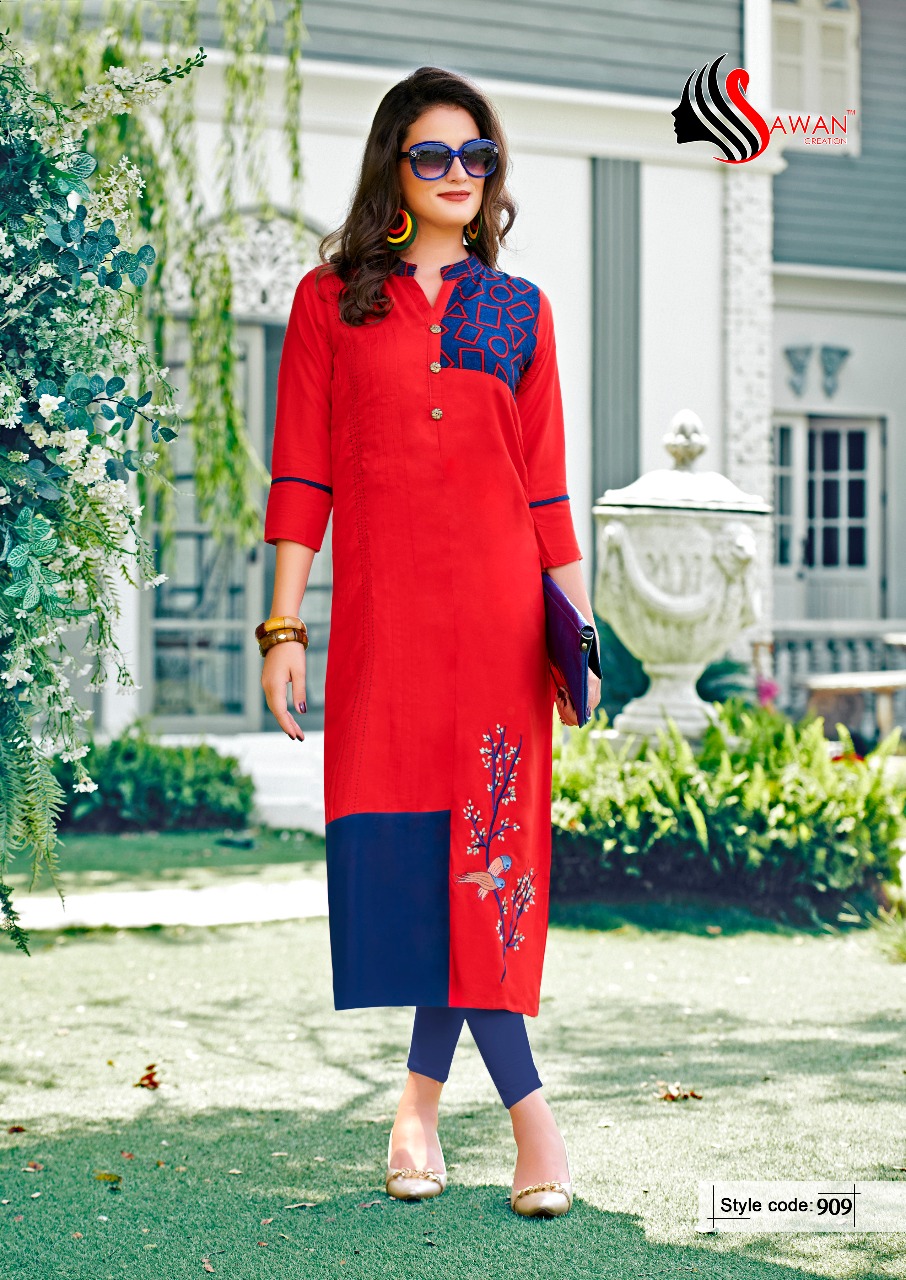Honey Vol-9 By Sawan Creation 901 To 912 Series Beautiful Stylish Fancy Colorful Casual Wear & Ethnic Wear & Ready To Wear Heavy Rayon Printed Kurtis At Wholesale Price