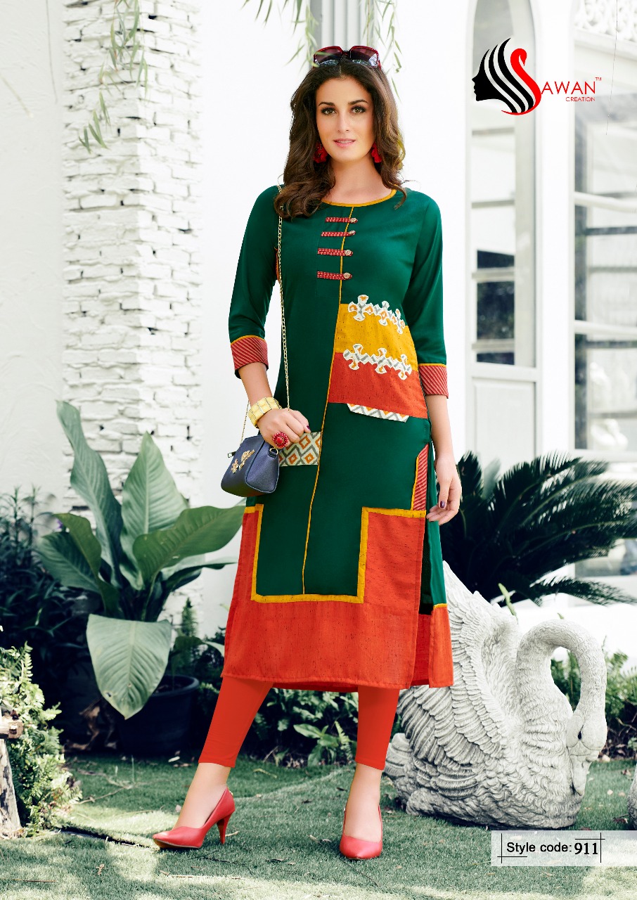 Honey Vol-9 By Sawan Creation 901 To 912 Series Beautiful Stylish Fancy Colorful Casual Wear & Ethnic Wear & Ready To Wear Heavy Rayon Printed Kurtis At Wholesale Price