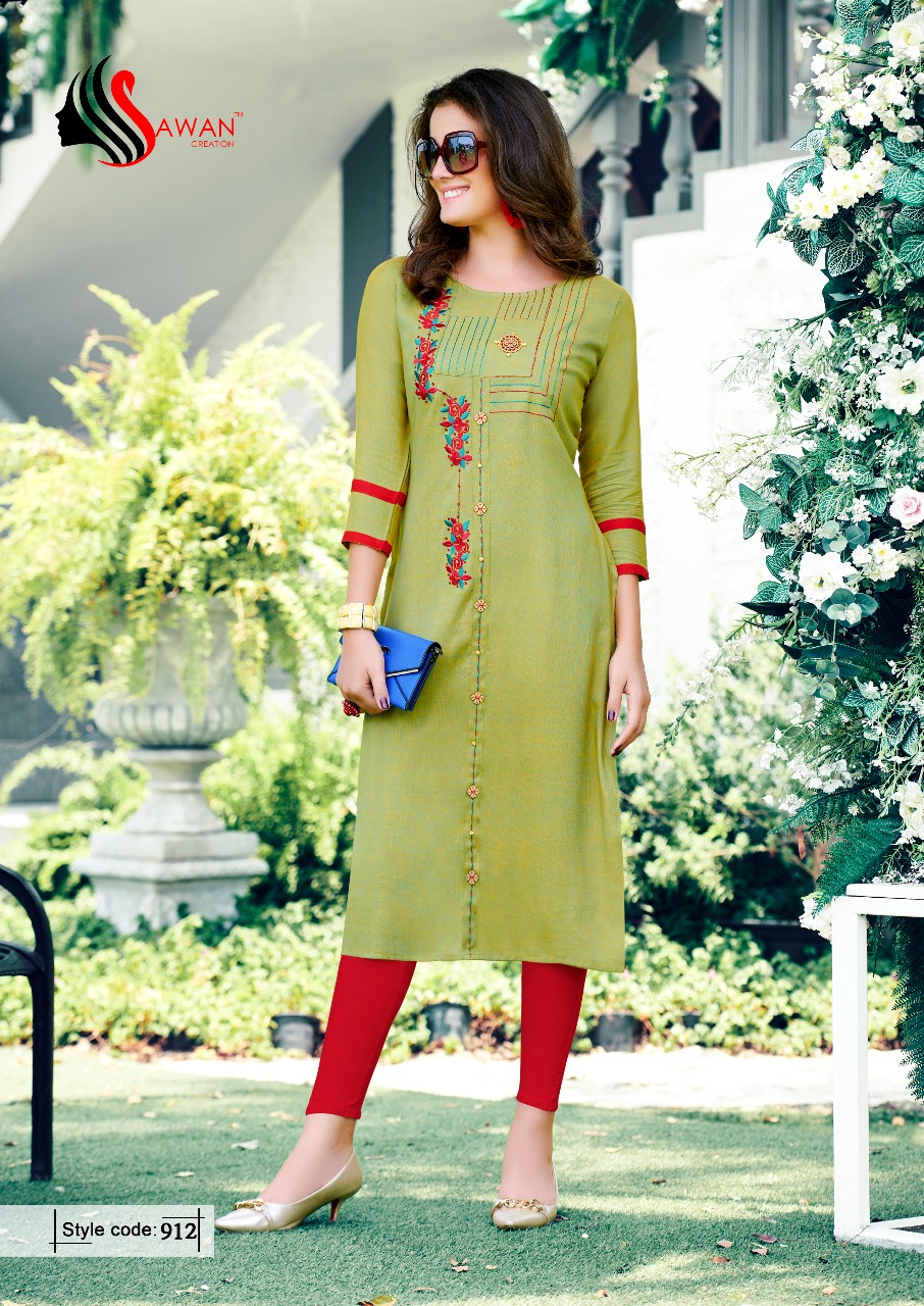 Honey Vol-9 By Sawan Creation 901 To 912 Series Beautiful Stylish Fancy Colorful Casual Wear & Ethnic Wear & Ready To Wear Heavy Rayon Printed Kurtis At Wholesale Price