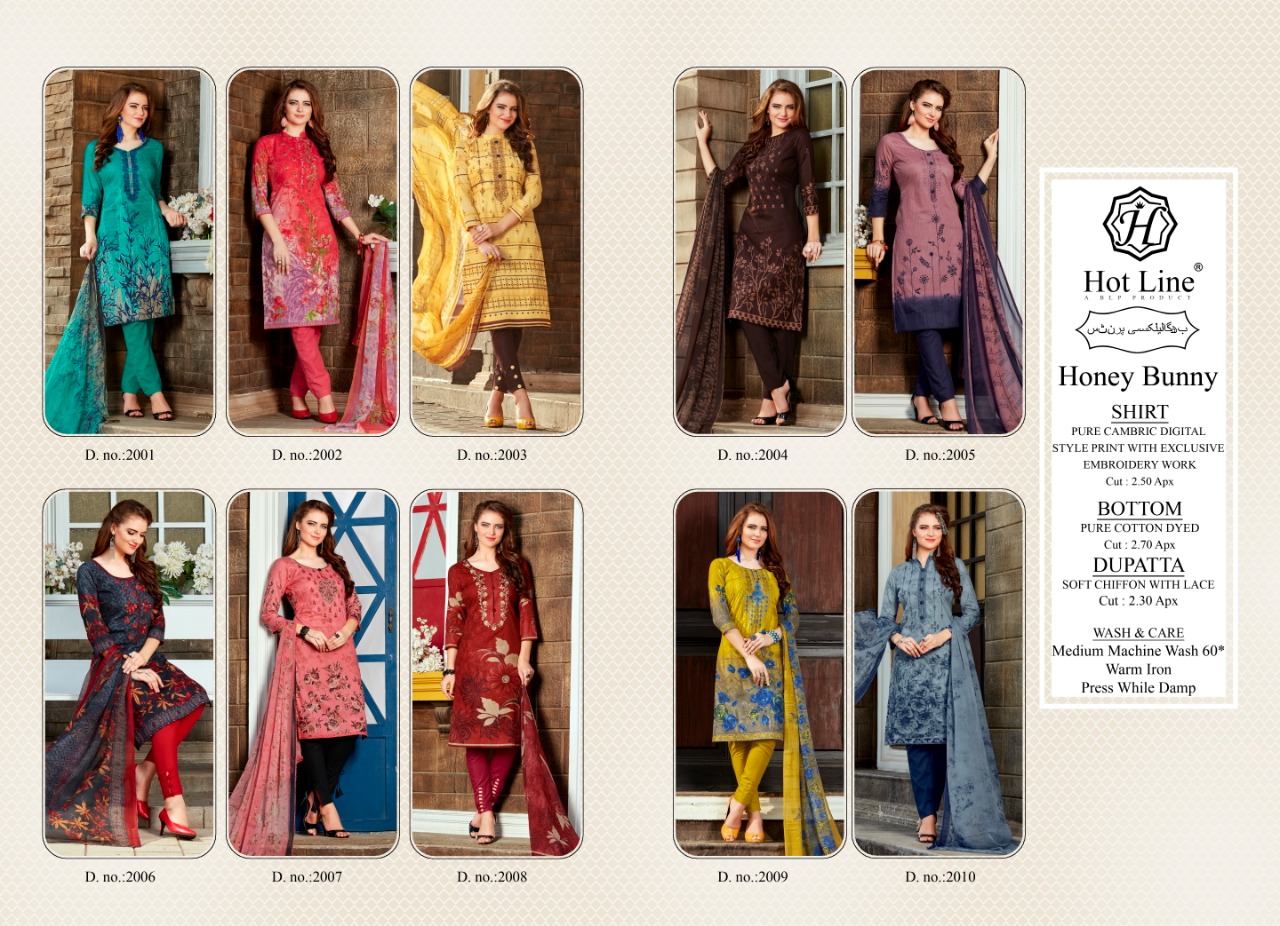 Honey Bunny Vol-2 By Hot Line 2001 To 2010 Series Beautiful Collection Suits Stylish Fancy Colorful Casual Wear & Ethnic Wear Cambric Printed Dresses At Wholesale Price