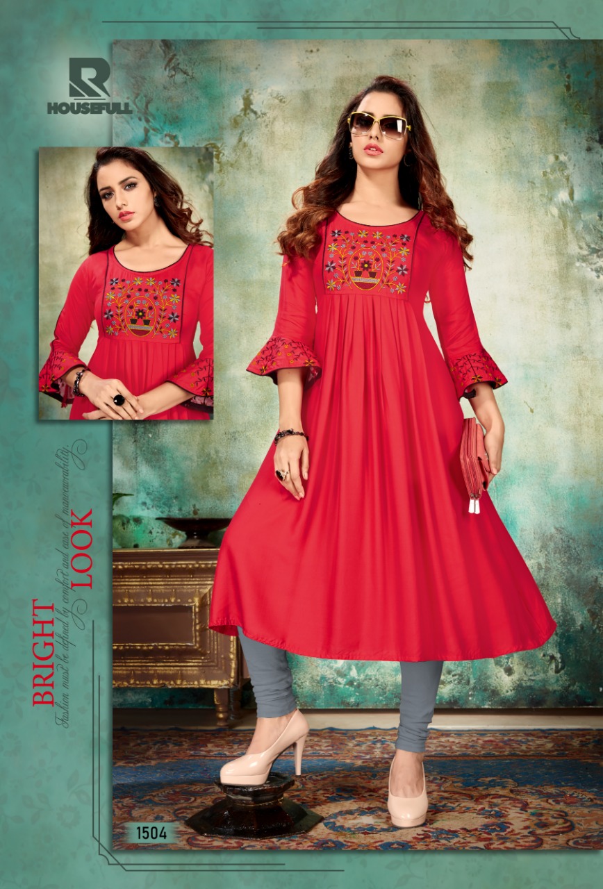 Housefull By Raashi 1501 To 1512 Series Beautiful Stylish Fancy Colorful Casual Wear & Ethnic Wear & Ready To Wear Heavy Rayon Embroidered Kurtis At Wholesale Price