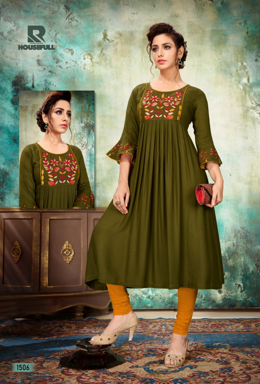 Housefull By Raashi 1501 To 1512 Series Beautiful Stylish Fancy Colorful Casual Wear & Ethnic Wear & Ready To Wear Heavy Rayon Embroidered Kurtis At Wholesale Price
