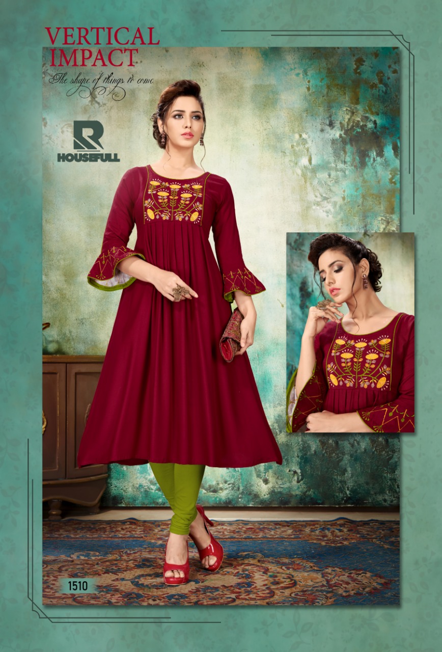 Housefull By Raashi 1501 To 1512 Series Beautiful Stylish Fancy Colorful Casual Wear & Ethnic Wear & Ready To Wear Heavy Rayon Embroidered Kurtis At Wholesale Price