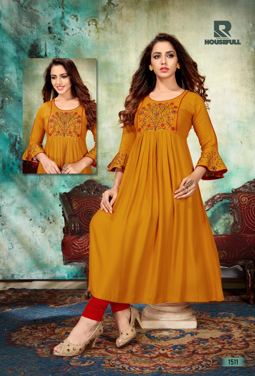 Housefull By Raashi 1501 To 1512 Series Beautiful Stylish Fancy Colorful Casual Wear & Ethnic Wear & Ready To Wear Heavy Rayon Embroidered Kurtis At Wholesale Price