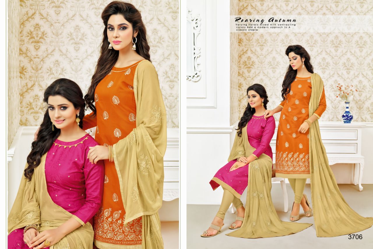 Hum Tum Vol-7 By Rr Fashion 3701 To 3712 Series Beautiful Stylish Fancy Colorful Party Wear & Ethnic Wear Chanderi & Pure Cotton Jacquard Printed Dresses At Wholesale Price