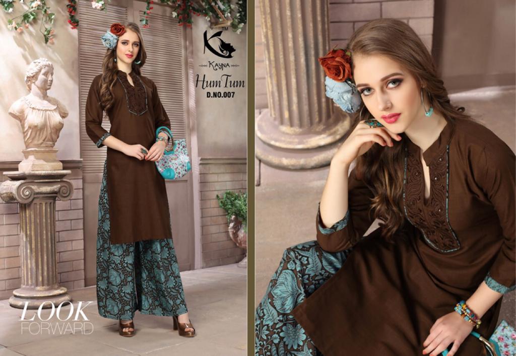 Hum Tum By Kayna 001 To 010 Series Beautiful Colorful Stylish Fancy Casual Wear & Ethnic Wear & Ready To Wear Cotton Slub & Rayon Printed Kurtis & Palazzos At Wholesale Price