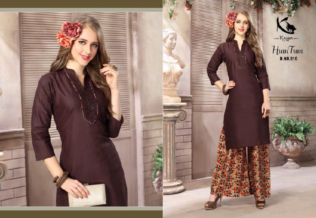 Hum Tum By Kayna 001 To 010 Series Beautiful Colorful Stylish Fancy Casual Wear & Ethnic Wear & Ready To Wear Cotton Slub & Rayon Printed Kurtis & Palazzos At Wholesale Price