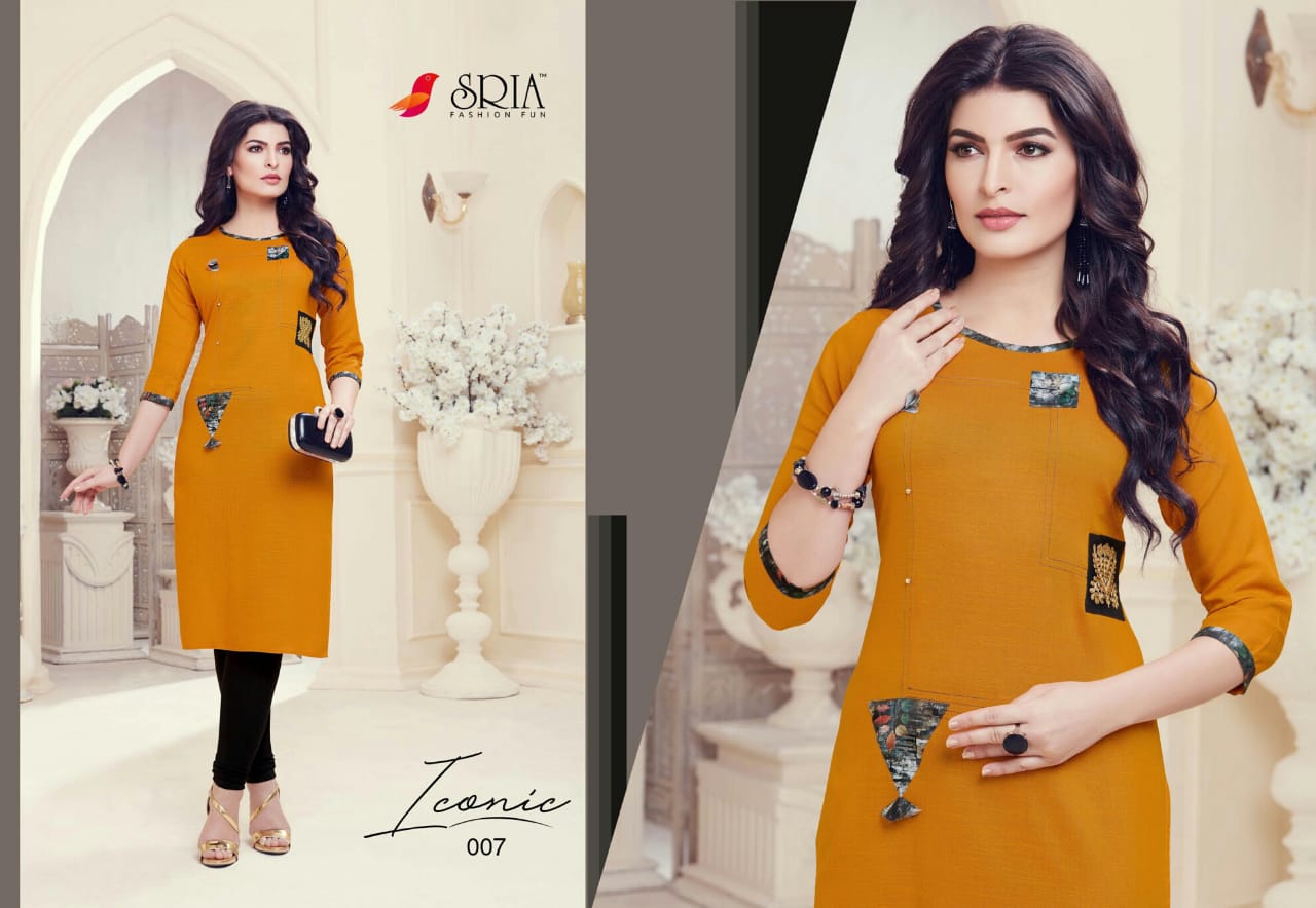 Iconic By Sria 001 To 008 Series Beautiful Stylish Colorful Fancy Casual Wear & Ethnic Wear & Ready To Wear Two Tone Rayon Printed Kurtis At Wholesale Price