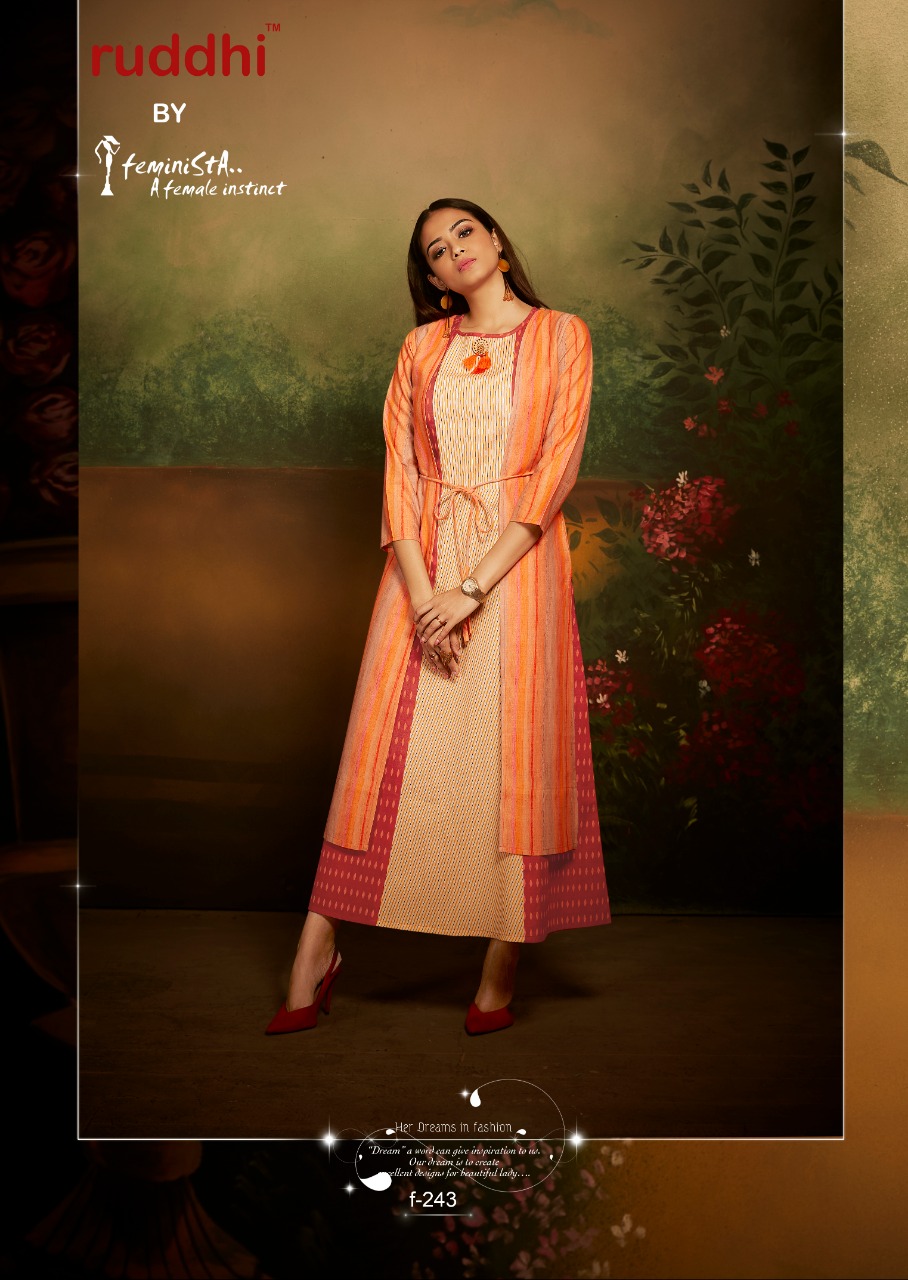 Ikkat By Ruddhi Dressline 241 To 247 Series Beautiful Stylish Fancy Colorful Casual Wear & Ethnic Wear & Ready To Wear Cotton Khadi Kurtis With Jacket At Wholesale Price