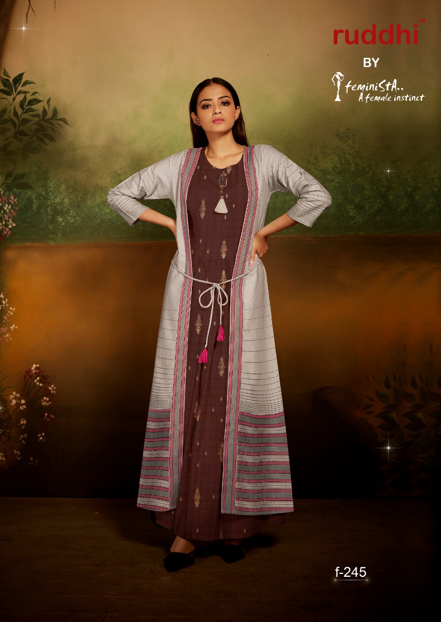 Ikkat By Ruddhi Dressline 241 To 247 Series Beautiful Stylish Fancy Colorful Casual Wear & Ethnic Wear & Ready To Wear Cotton Khadi Kurtis With Jacket At Wholesale Price