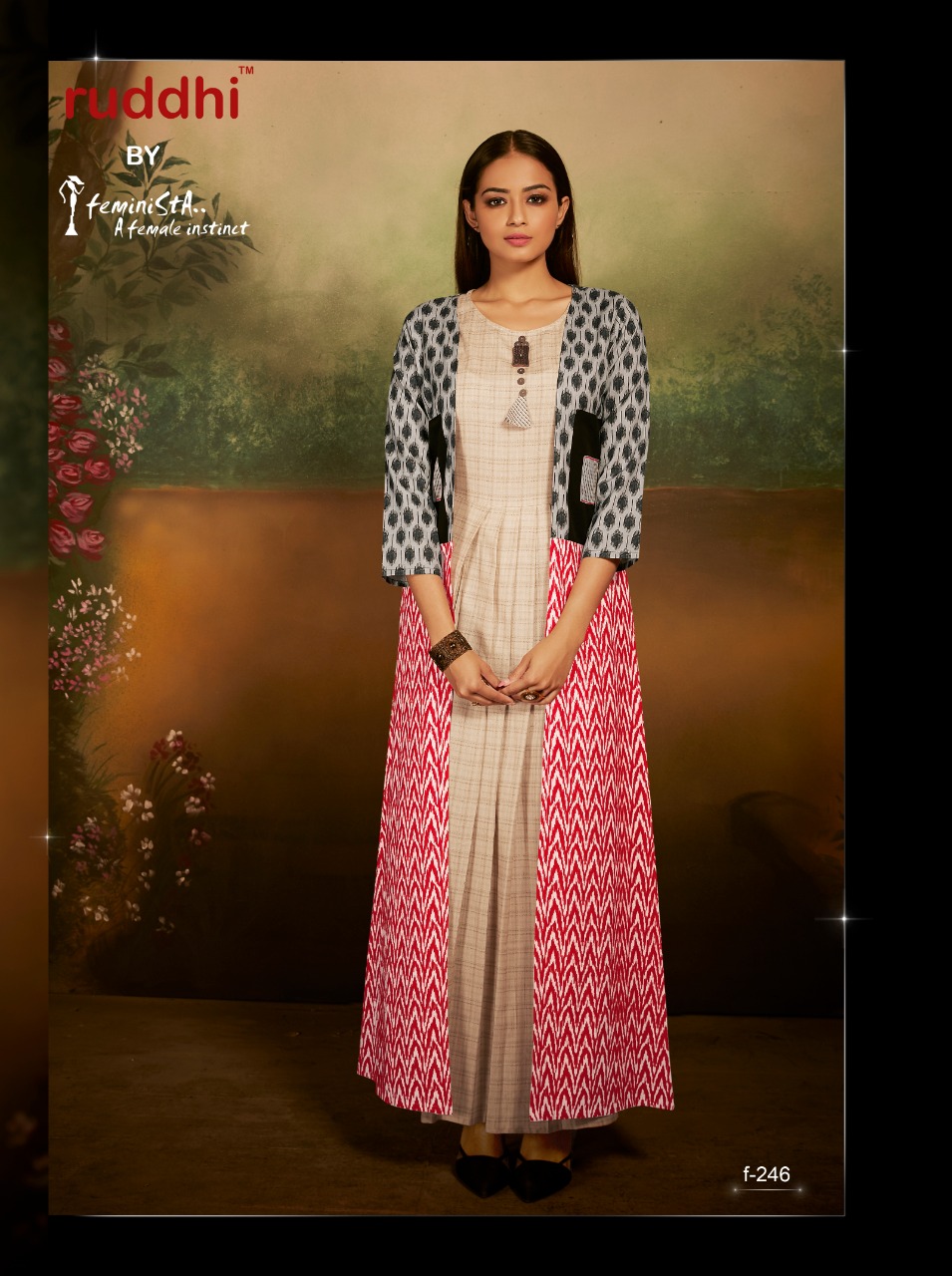 Ikkat By Ruddhi Dressline 241 To 247 Series Beautiful Stylish Fancy Colorful Casual Wear & Ethnic Wear & Ready To Wear Cotton Khadi Kurtis With Jacket At Wholesale Price