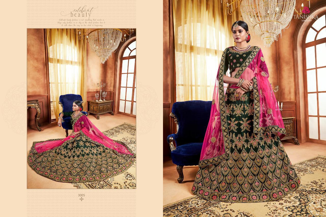 Impression Vol-2 By Tanishka Creation 3001 To 3008 Series Indian Traditional Wear Collection Beautiful Stylish Fancy Colorful Party Wear & Occasional Wear Net & Velvet Lehengas At Wholesale Price