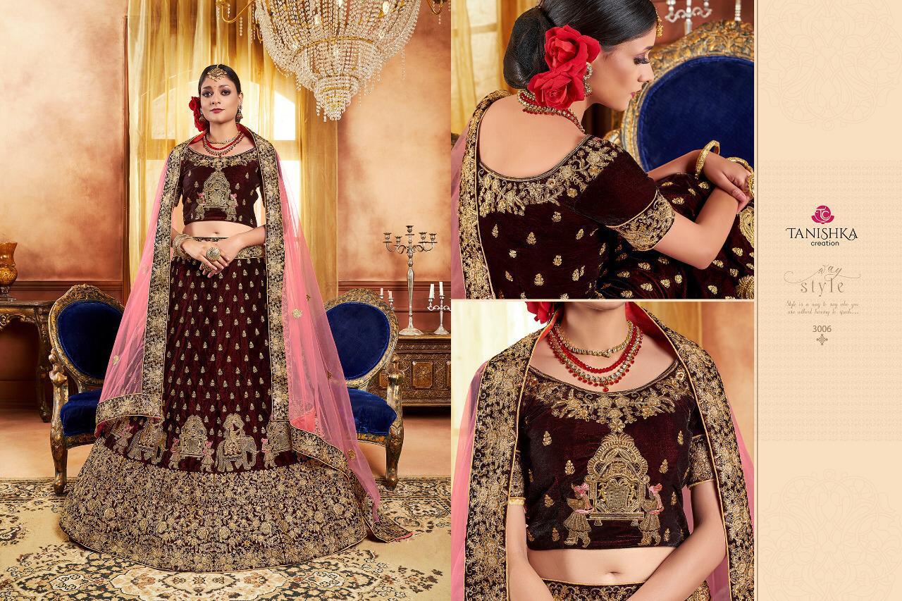 Impression Vol-2 By Tanishka Creation 3001 To 3008 Series Indian Traditional Wear Collection Beautiful Stylish Fancy Colorful Party Wear & Occasional Wear Net & Velvet Lehengas At Wholesale Price