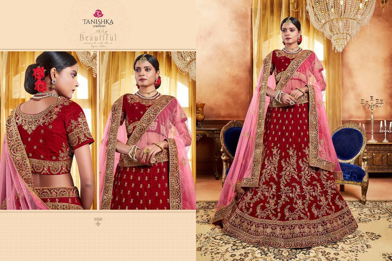 Impression Vol-2 By Tanishka Creation 3001 To 3008 Series Indian Traditional Wear Collection Beautiful Stylish Fancy Colorful Party Wear & Occasional Wear Net & Velvet Lehengas At Wholesale Price