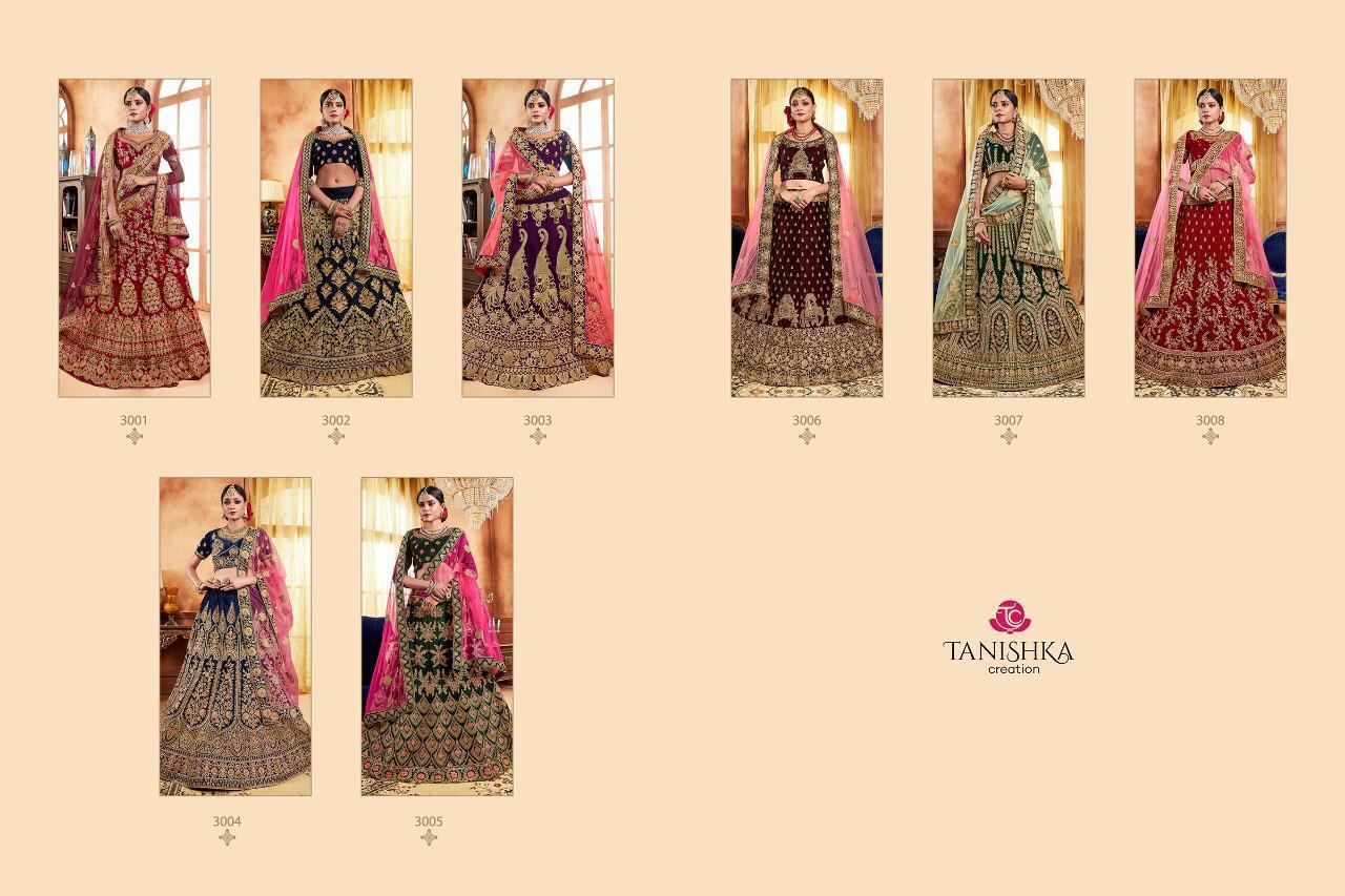 Impression Vol-2 By Tanishka Creation 3001 To 3008 Series Indian Traditional Wear Collection Beautiful Stylish Fancy Colorful Party Wear & Occasional Wear Net & Velvet Lehengas At Wholesale Price