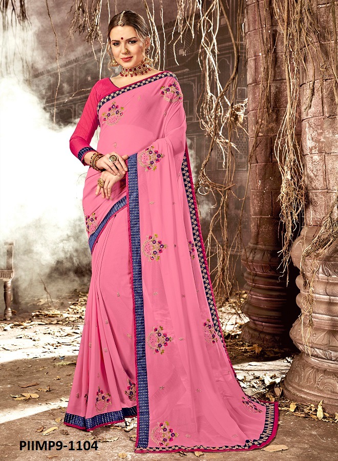 Impression Vol-9 By Pikasho 1101 To 1112 Series Indian Traditional Wear Collection Beautiful Stylish Fancy Colorful Party Wear & Occasional Wear Georgette Embroidered Sarees At Wholesale Price