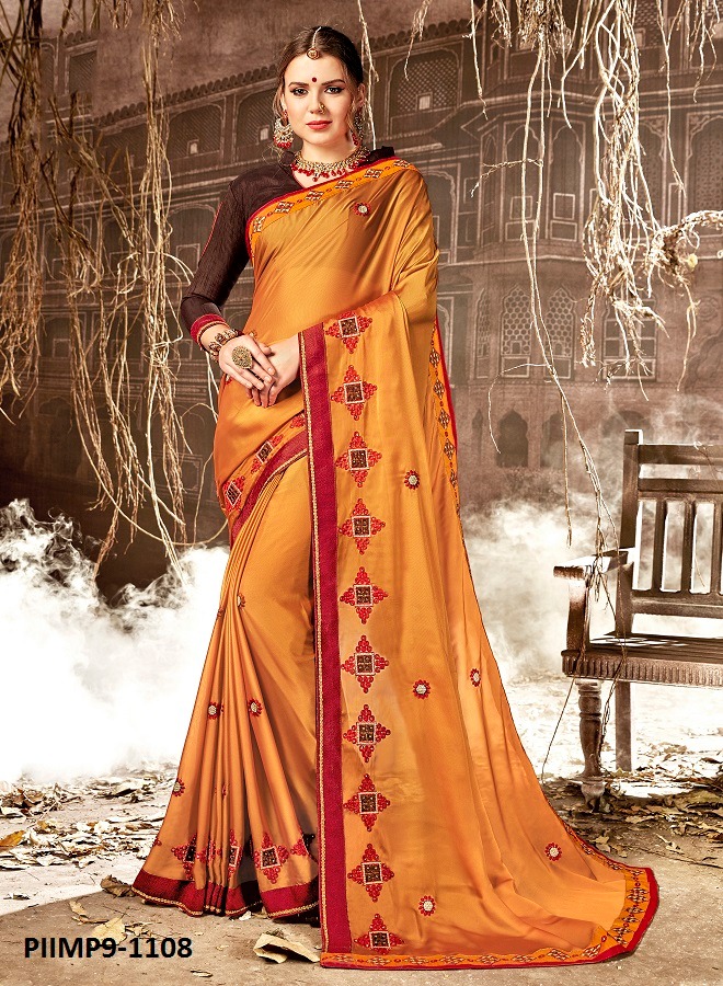 Impression Vol-9 By Pikasho 1101 To 1112 Series Indian Traditional Wear Collection Beautiful Stylish Fancy Colorful Party Wear & Occasional Wear Georgette Embroidered Sarees At Wholesale Price