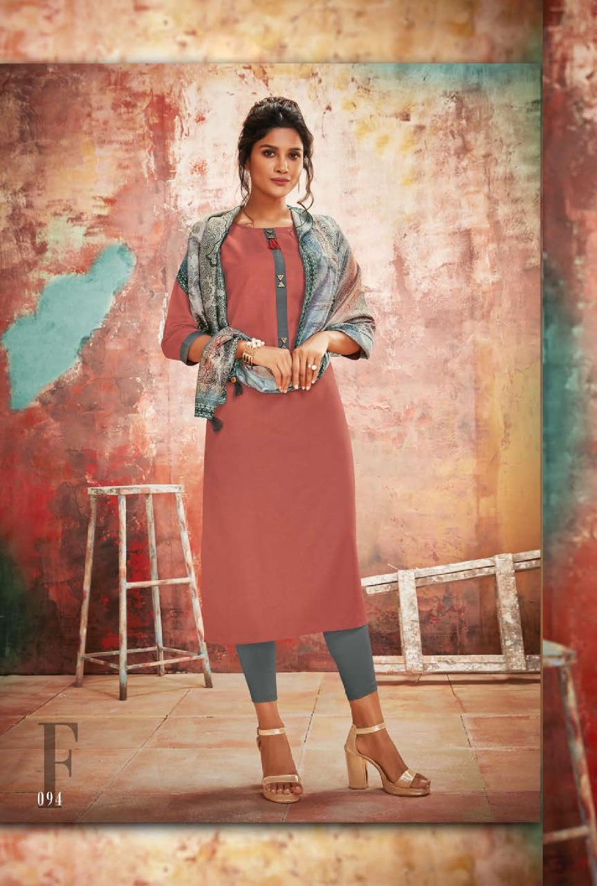 Inayat By Feminista 091 To 099 Series Beautiful Stylish Fancy Colorful Casual Wear & Ethnic Wear & Ready To Wear Muslin With Stole Kurtis At Wholesale Price