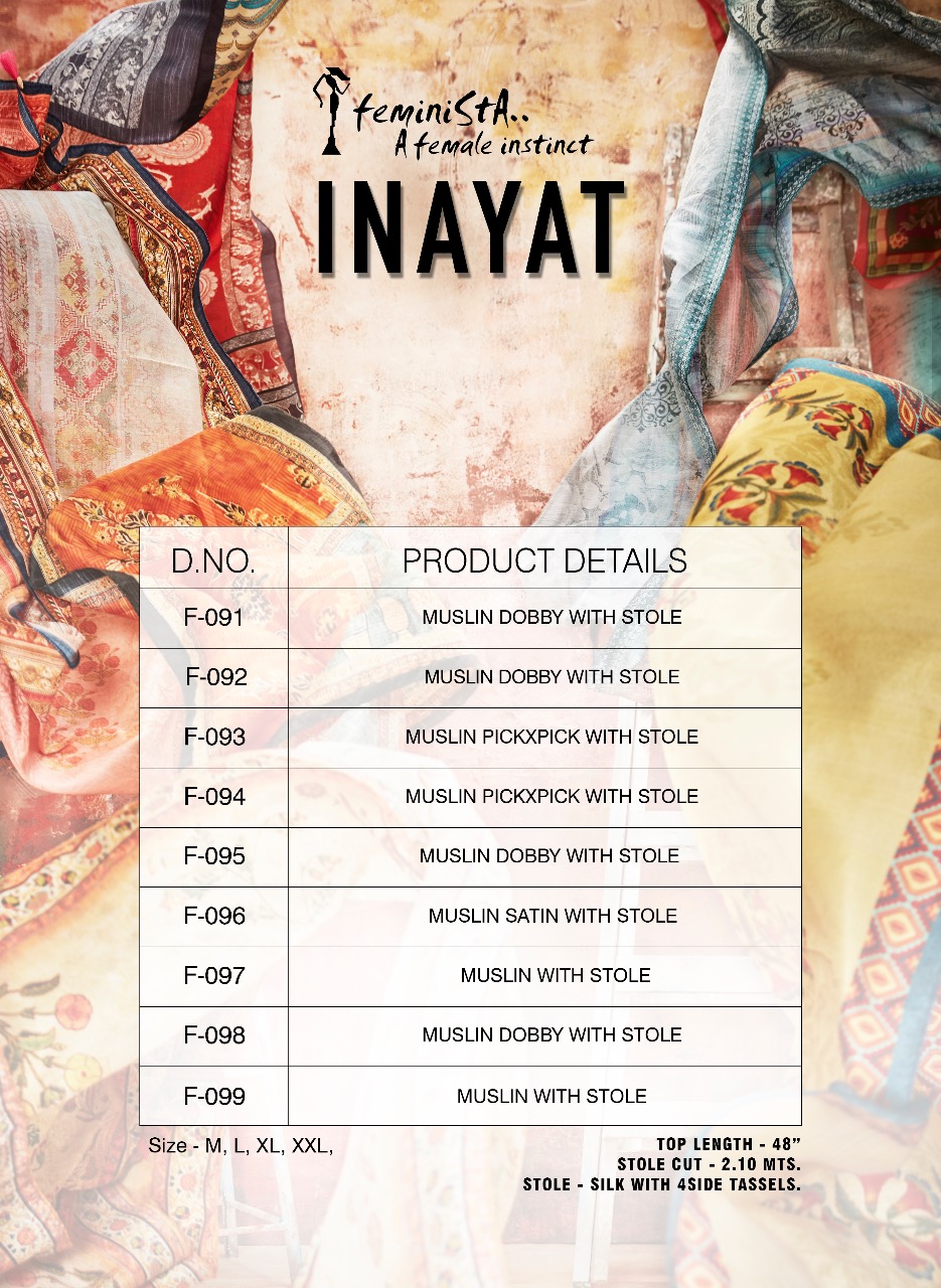 Inayat By Feminista 091 To 099 Series Beautiful Stylish Fancy Colorful Casual Wear & Ethnic Wear & Ready To Wear Muslin With Stole Kurtis At Wholesale Price