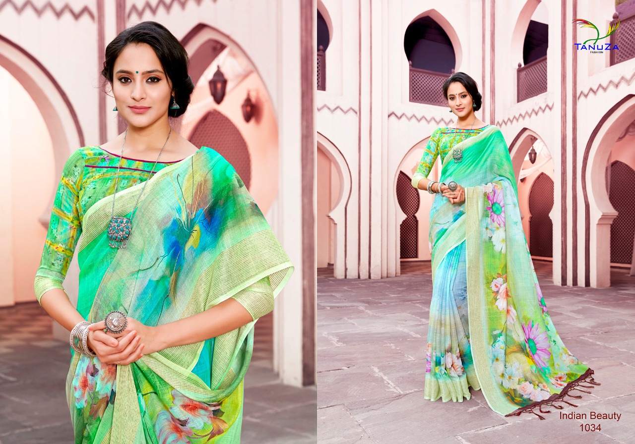 Indian Beauty Vol-3 By Tanuza Fashion 1033 To 1043 Indian Traditional Wear Collection Beautiful Stylish Fancy Colorful Party Wear & Occasional Wear Pure Linen Sarees At Wholesale Price