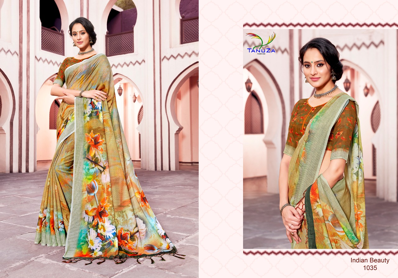Indian Beauty Vol-3 By Tanuza Fashion 1033 To 1043 Indian Traditional Wear Collection Beautiful Stylish Fancy Colorful Party Wear & Occasional Wear Pure Linen Sarees At Wholesale Price