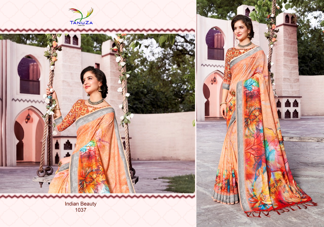 Indian Beauty Vol-3 By Tanuza Fashion 1033 To 1043 Indian Traditional Wear Collection Beautiful Stylish Fancy Colorful Party Wear & Occasional Wear Pure Linen Sarees At Wholesale Price