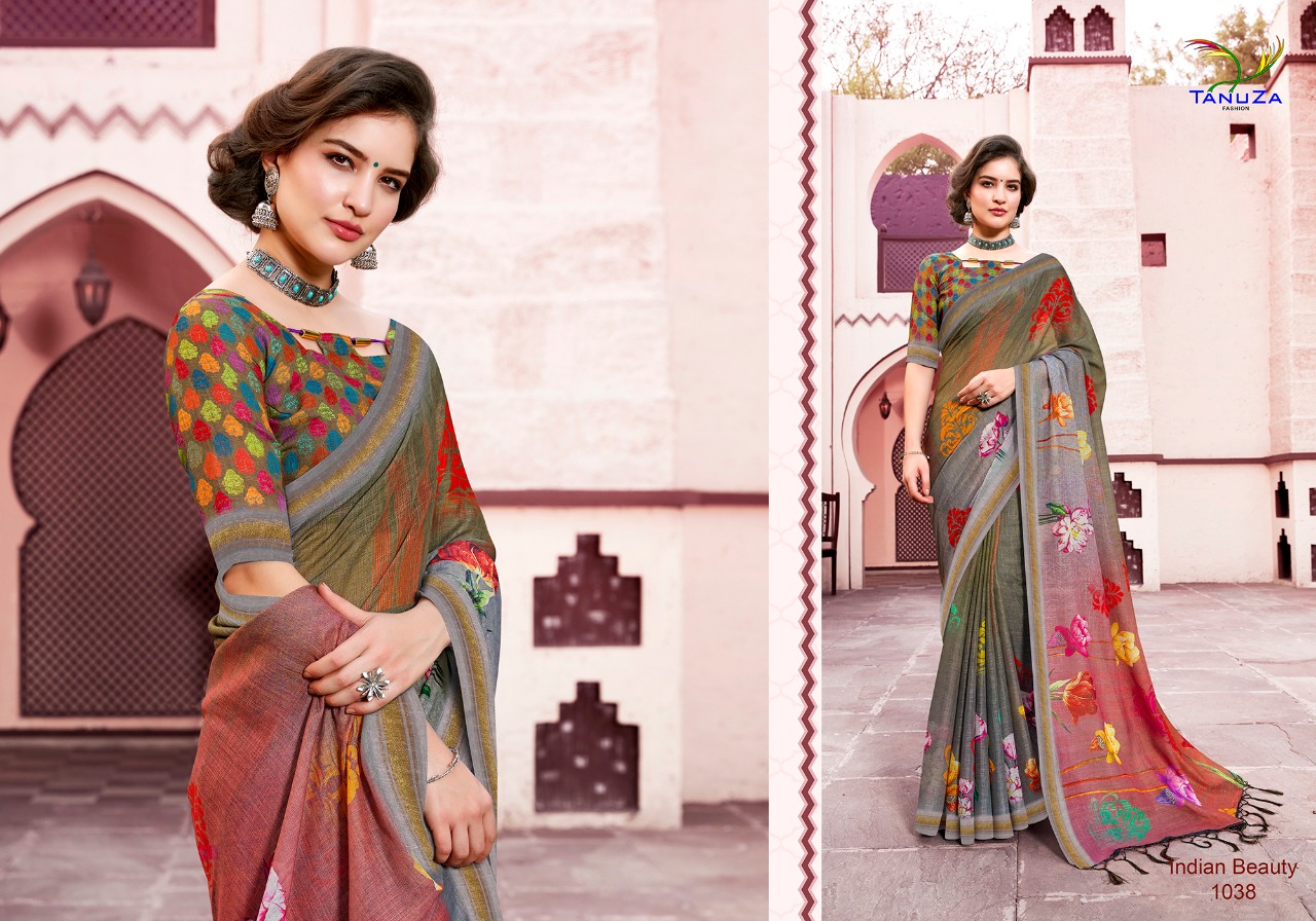 Indian Beauty Vol-3 By Tanuza Fashion 1033 To 1043 Indian Traditional Wear Collection Beautiful Stylish Fancy Colorful Party Wear & Occasional Wear Pure Linen Sarees At Wholesale Price