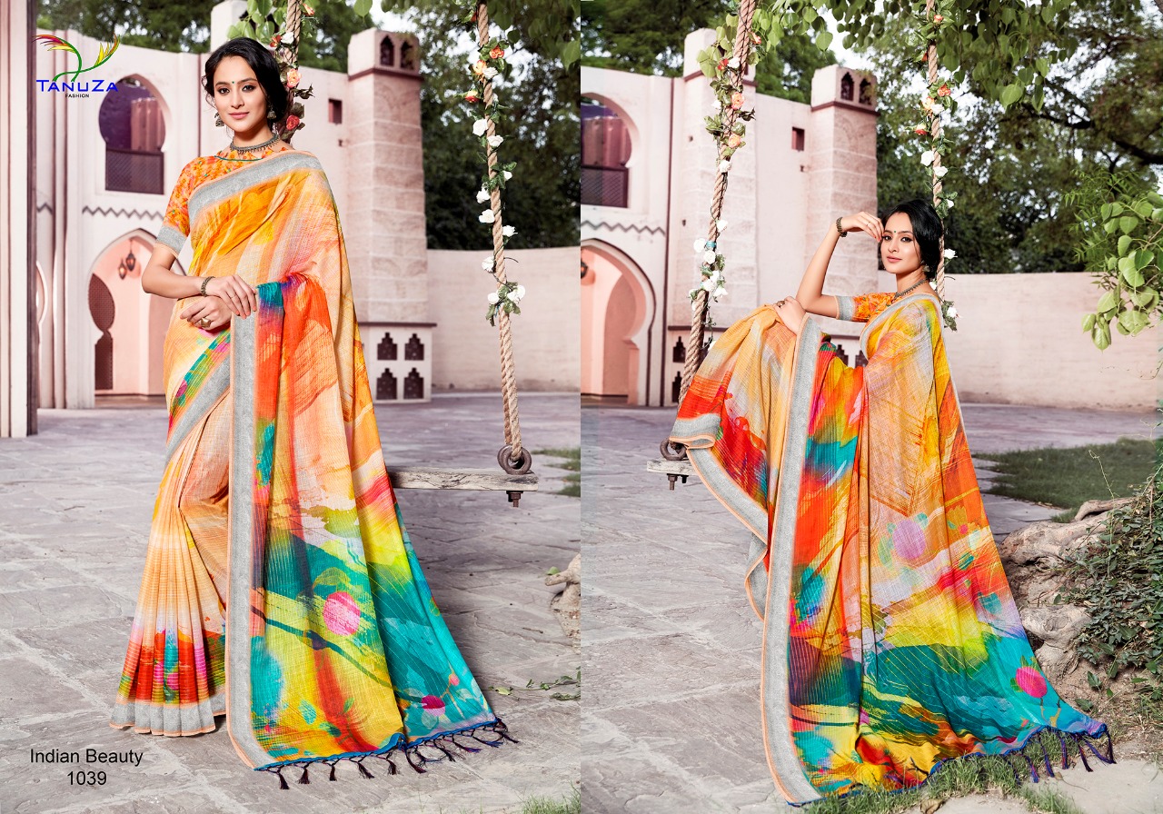 Indian Beauty Vol-3 By Tanuza Fashion 1033 To 1043 Indian Traditional Wear Collection Beautiful Stylish Fancy Colorful Party Wear & Occasional Wear Pure Linen Sarees At Wholesale Price