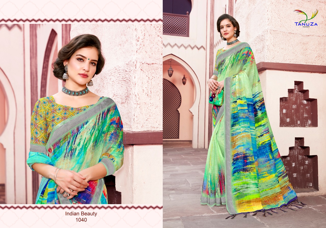 Indian Beauty Vol-3 By Tanuza Fashion 1033 To 1043 Indian Traditional Wear Collection Beautiful Stylish Fancy Colorful Party Wear & Occasional Wear Pure Linen Sarees At Wholesale Price