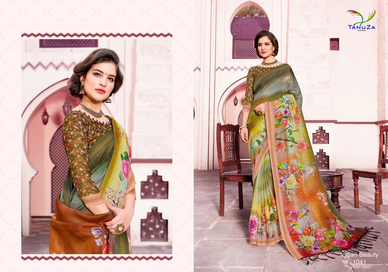 Indian Beauty Vol-3 By Tanuza Fashion 1033 To 1043 Indian Traditional Wear Collection Beautiful Stylish Fancy Colorful Party Wear & Occasional Wear Pure Linen Sarees At Wholesale Price
