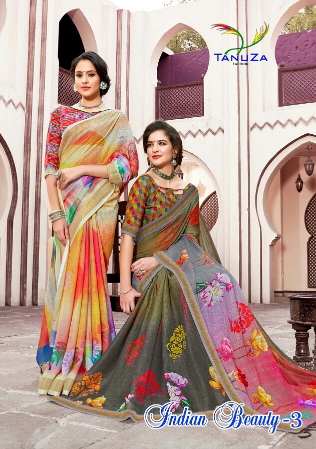 Indian Beauty Vol-3 By Tanuza Fashion 1033 To 1043 Indian Traditional Wear Collection Beautiful Stylish Fancy Colorful Party Wear & Occasional Wear Pure Linen Sarees At Wholesale Price