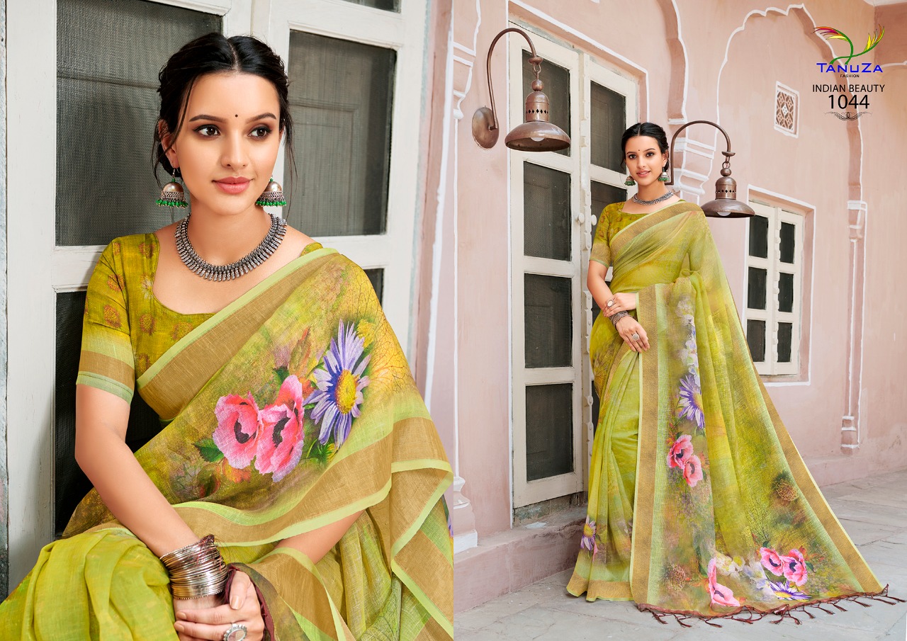 Indian Beauty Vol-4 By Tanuza Fashion 1044 To 1054 Indian Traditional Wear Collection Beautiful Stylish Fancy Colorful Party Wear & Occasional Wear Pure Linen Sarees At Wholesale Price