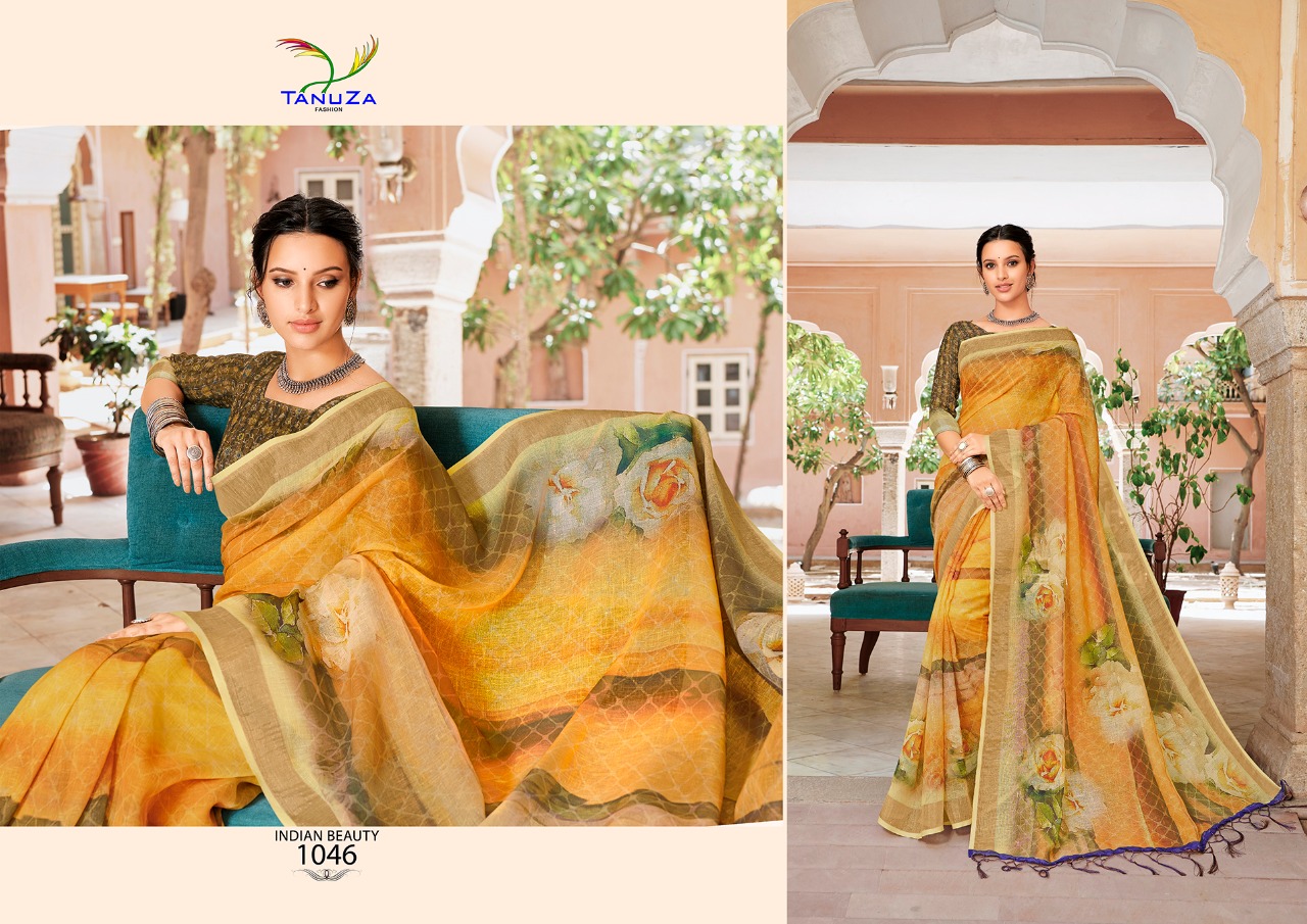 Indian Beauty Vol-4 By Tanuza Fashion 1044 To 1054 Indian Traditional Wear Collection Beautiful Stylish Fancy Colorful Party Wear & Occasional Wear Pure Linen Sarees At Wholesale Price
