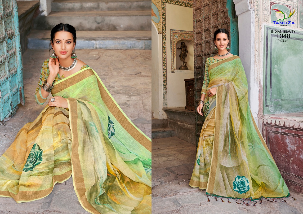 Indian Beauty Vol-4 By Tanuza Fashion 1044 To 1054 Indian Traditional Wear Collection Beautiful Stylish Fancy Colorful Party Wear & Occasional Wear Pure Linen Sarees At Wholesale Price