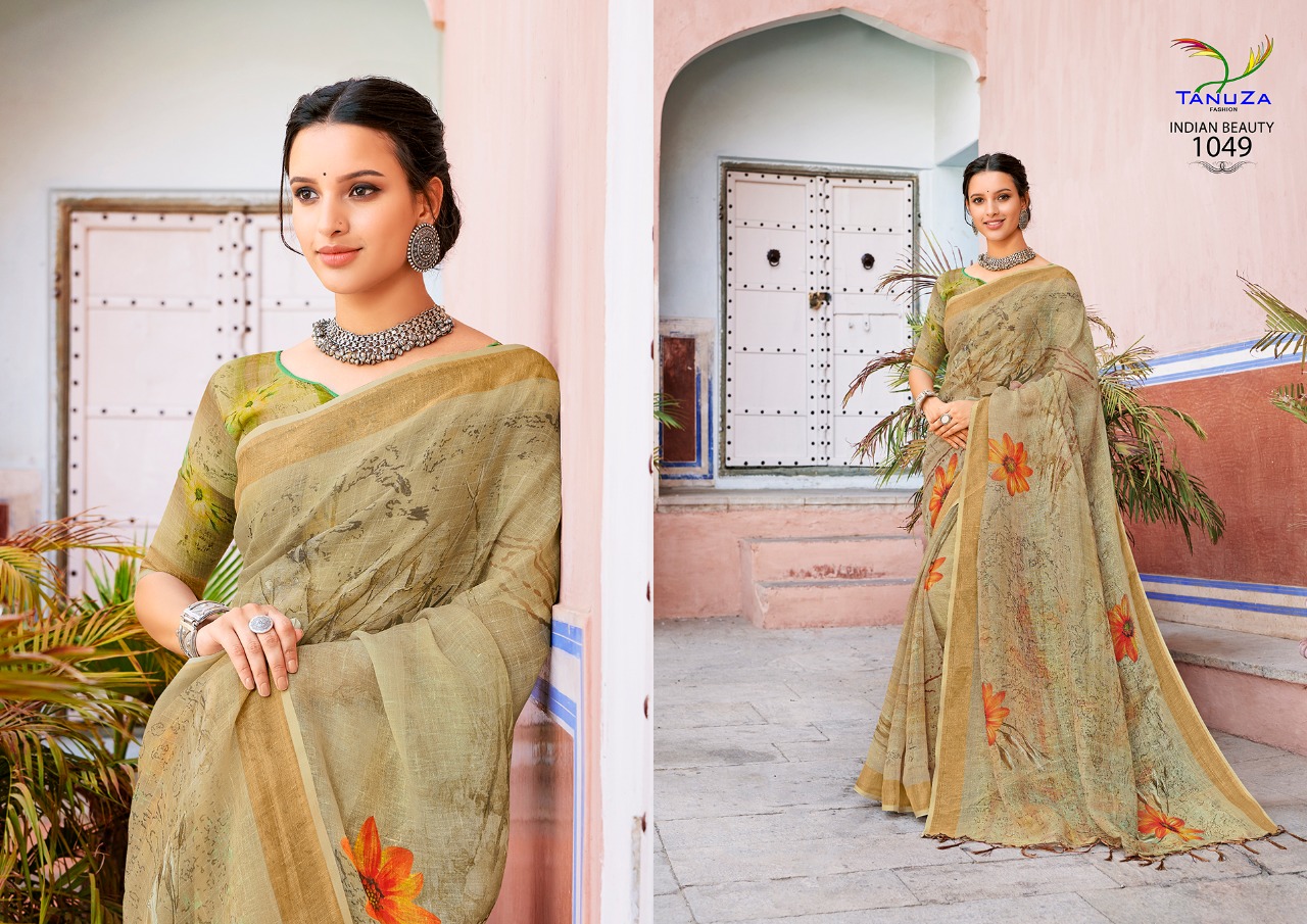 Indian Beauty Vol-4 By Tanuza Fashion 1044 To 1054 Indian Traditional Wear Collection Beautiful Stylish Fancy Colorful Party Wear & Occasional Wear Pure Linen Sarees At Wholesale Price