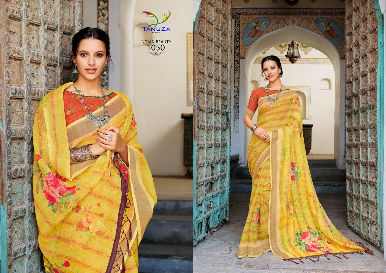 Indian Beauty Vol-4 By Tanuza Fashion 1044 To 1054 Indian Traditional Wear Collection Beautiful Stylish Fancy Colorful Party Wear & Occasional Wear Pure Linen Sarees At Wholesale Price